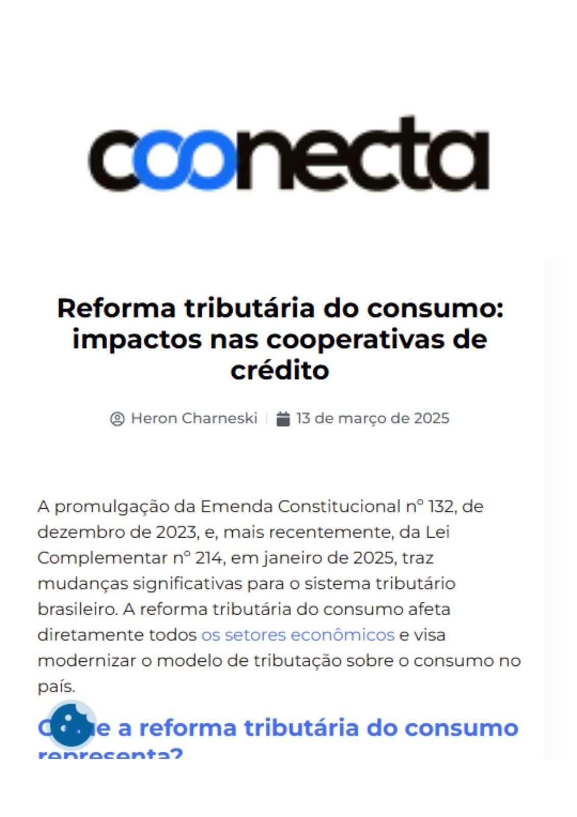 Artigo "Reforma Tributária do Consumo: Impactos nas Cooperativas de Crédito"
